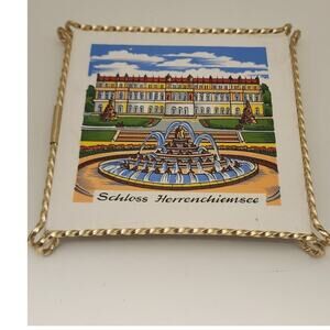 Vintage German Tile‎ Herrenchiemsee Palace 6" Brass Holder Excellent condition
